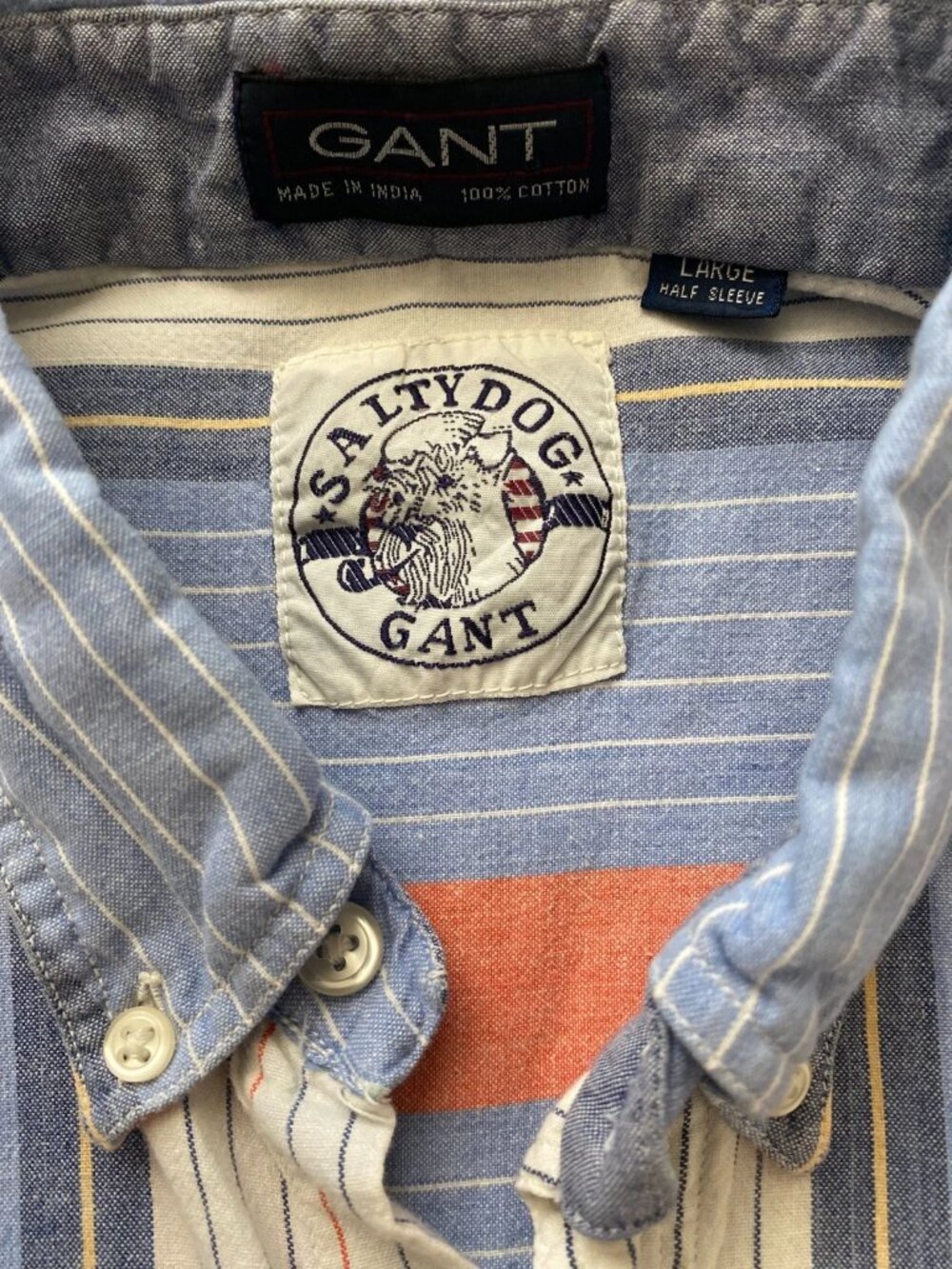 Vintage 90s Gant Salty Dog Striped Half Sleeve Dress Shirt - Picture 3 of 5